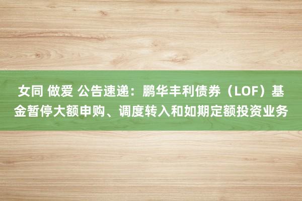 女同 做爱 公告速递：鹏华丰利债券（LOF）基金暂停大额申购、调度转入和如期定额投资业务