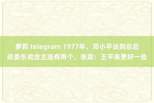 萝莉 telegram 1977年，邓小平谈到总后政委东说念主选有两个，张震：王平来更好一些