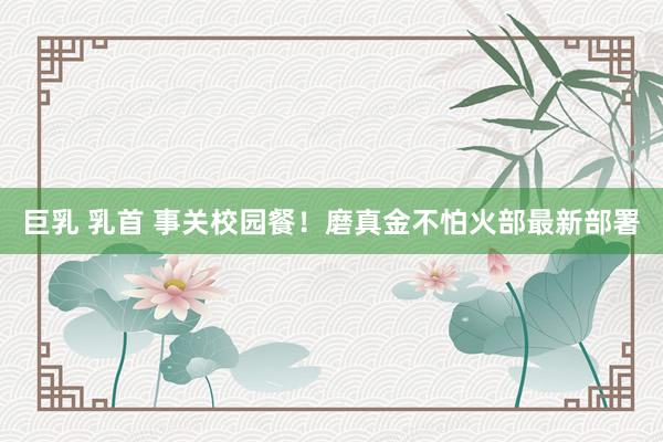 巨乳 乳首 事关校园餐！磨真金不怕火部最新部署