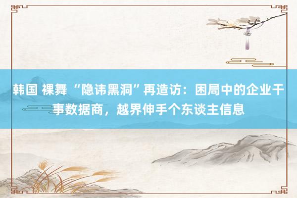 韩国 裸舞 “隐讳黑洞”再造访：困局中的企业干事数据商，越界伸手个东谈主信息