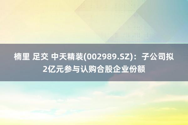 楠里 足交 中天精装(002989.SZ)：子公司拟2亿元参与认购合股企业份额