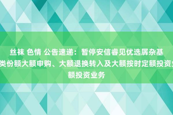 丝袜 色情 公告速递：暂停安信睿见优选羼杂基金C类份额大额申购、大额退换转入及大额按时定额投资业务