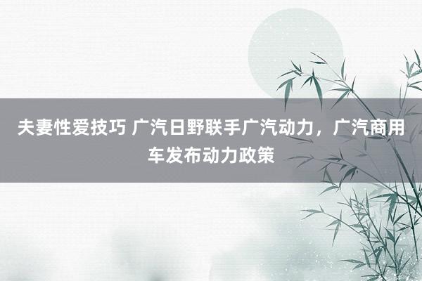 夫妻性爱技巧 广汽日野联手广汽动力，广汽商用车发布动力政策