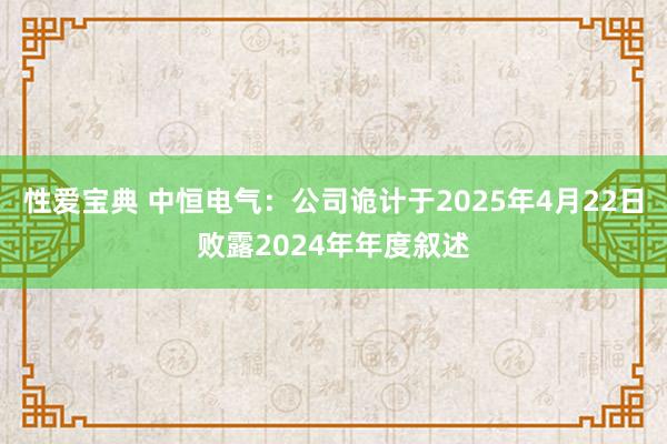 性爱宝典 中恒电气：公司诡计于2025年4月22日败露2024年年度叙述